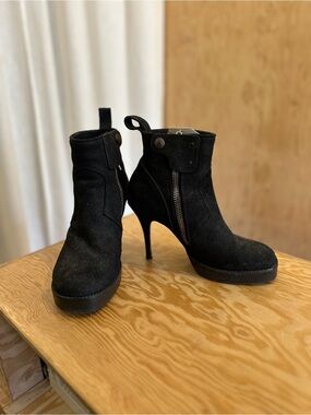 Rick Owens Suede Platform Stiletto Ankle Zip Boots